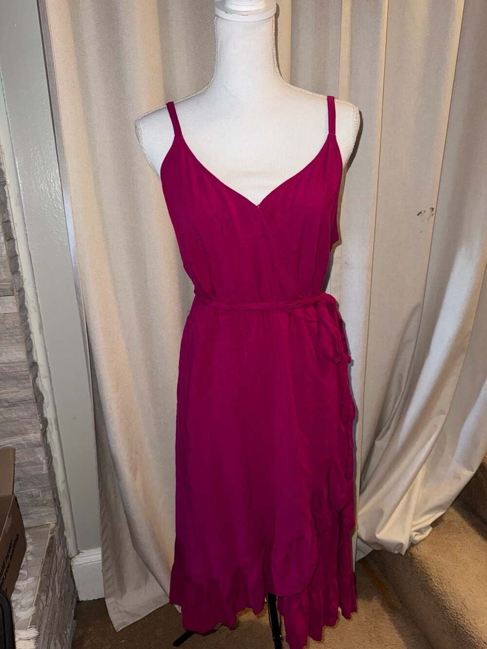 Ava & Viv Midi Wrap Dress Size 1X Fuchsia Pink Ruffle Cami Sleeveless